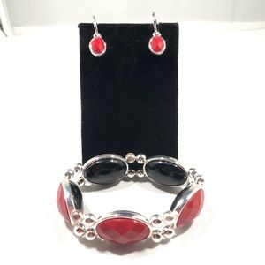 BRACELET & EARRING SET - Black beads on one side and red beads on the other!
